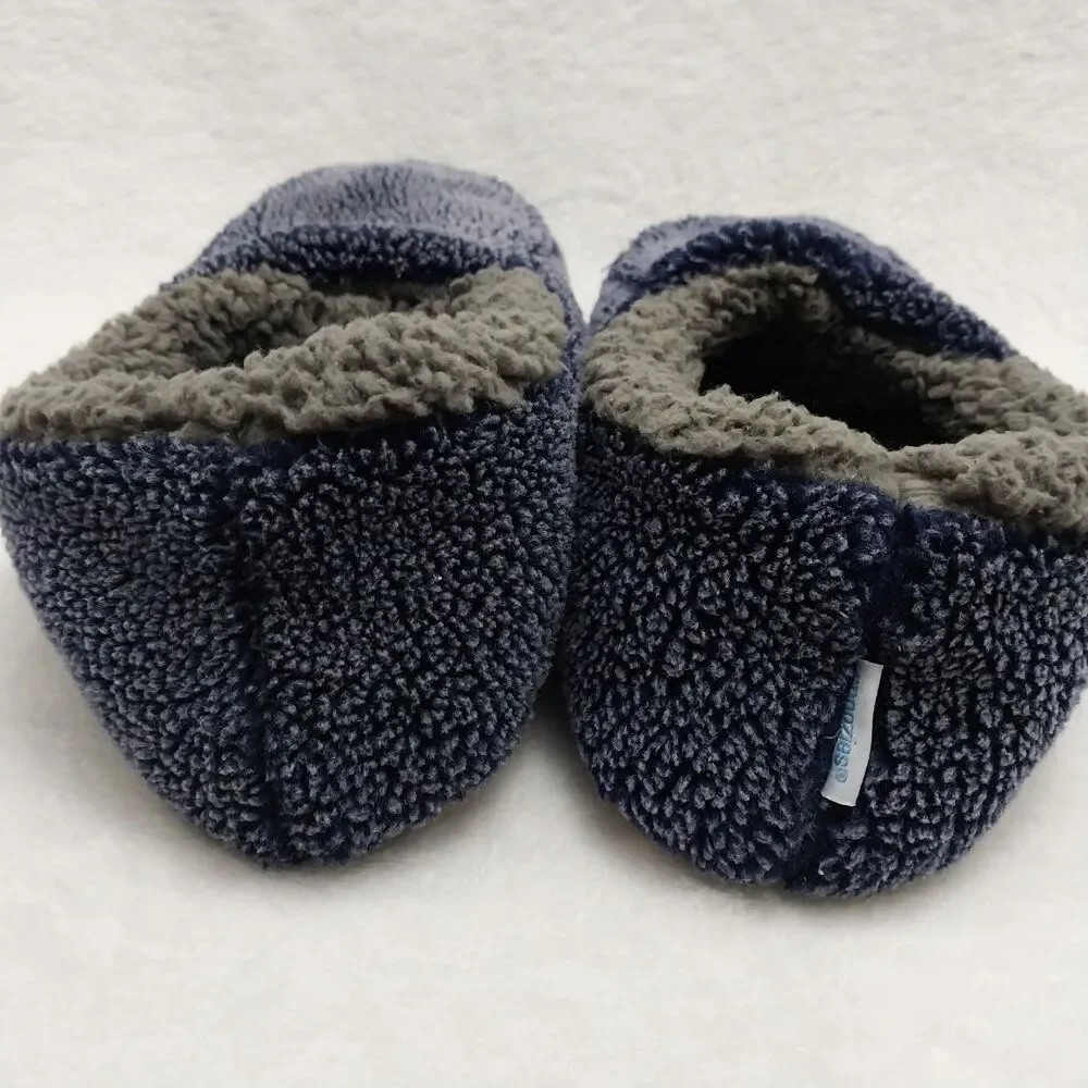 Snoozies Mens Two Tone Fleece Lined Slippers Navy Blue And Gray #E62